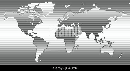 Il vettore vuoto lineare grigio mappa Mondo isolato sullo sfondo bianco. Bianco nero modello Worldmap website design. Grafico di terra mappa Mondo illustrazione. Illustrazione Vettoriale