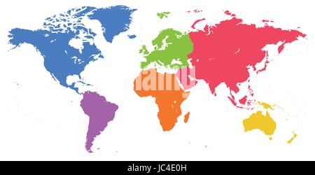 Vettore simile brillante mappa Mondo isolato su sfondo bianco. Colorato in rosso, blu, verde modello Worldmap, sito web design cover, rapporti Illustrazione Vettoriale