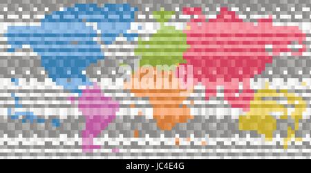 Il vettore vuoto creativo colorata originale e moderno 3d strisce legato pattern simile mappa Mondo sfondo. Blu, rosso e verde modello Worldmap coperchio design Illustrazione Vettoriale