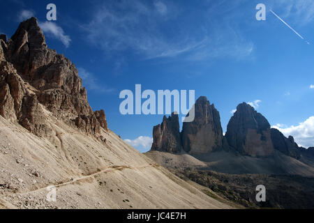 Tre Cime di Lavaredo, Dolomiti, Italia. Foto Stock