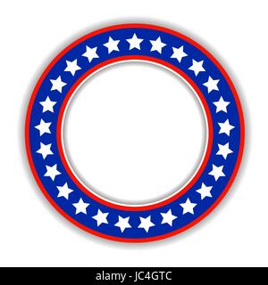 Bandiera americana astratta cornice rotonda con spazio vuoto per il testo. Bandiera degli Stati Uniti badge adesivo decorativo Illustrazione Vettoriale