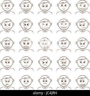 Serie di divertenti Smilies rotonde o avatar, personaggi dei cartoni animati in Business giacca e cravatta, simboleggiando Emoticon diverse emozioni umane e umori, contorno Illustrazione Vettoriale