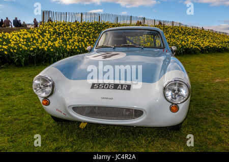 1959 Austin Healey Sebring Sprite in mostra statica al Goodwood GRRC 74a Assemblea dei Soci, Sussex, Regno Unito. Foto Stock