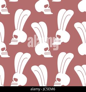 Cranio di coniglio pattern. Coniglietto bianco con testa di scheletro con orecchie sfondo Illustrazione Vettoriale