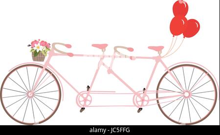 Classic romantica biciclette tandem con palloncini. Vettore. Illustrazione Vettoriale