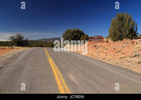 Ingresso di Abo rovine a Salinas monumento nazionale, uno dei molti antichi pueblo e coloniale spagnolo siti archeologici nello Stato del New Mexico Foto Stock