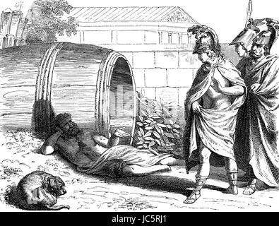 Alessandro il Grande visitando Diogene, un antico filosofo greco di Corinto Foto Stock