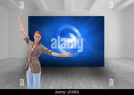 Immagine composita della donna felice del salto in aria Foto Stock