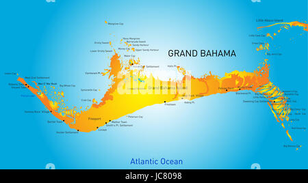Grand Bahama vettore mappa a colori Foto Stock