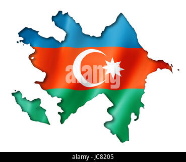 Azerbaigian bandiera mappa tridimensionale, rendering isolato su bianco Foto Stock