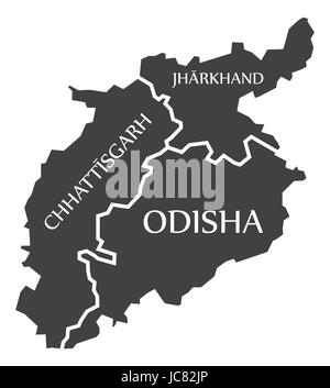 Chhattisgarh - nello stato del Jharkhand - Mappa Odisha illustrazione di Stati indiani Illustrazione Vettoriale