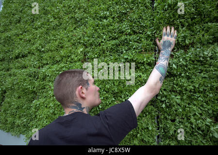 Glasgow, Scotland, Regno Unito. Xiv Jun, 2017. Glasgow festeggia il primo mai nazionale aria pulita Giorno (NCAD) il quindicesimo del giugno installando la prima di due sculture viventi progettato per purificare l'aria in due delle sue strade più trafficate.Nella foto è il primo installato in Royal Exchange Square, nei pressi della Galleria di Arte Moderna e il cono iconica intitolata duca di Wellington statua. La seconda è quella di essere installati in seguito al momento in esecuzione la scultura a dalla stazione centrale degli autobus. Credito: gerard ferry/Alamy Live News Foto Stock