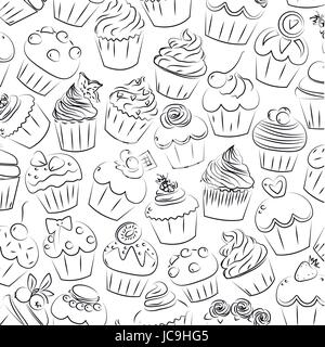 Tortina, tortine di muffin fata patty Cup cake muffin dolci della pasticceria dolci di pasticceria seamless pattern in mattoni. Piazza del vettore closeup vista laterale beau Illustrazione Vettoriale