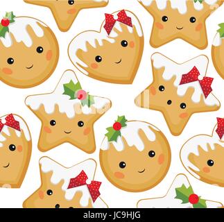 Gingerbread lo zenzero cookie I cookie star cuore diversa impostazione set di natale vacanze di Natale seamless pattern. Vettore orizzontale bella vista superiore clos Illustrazione Vettoriale