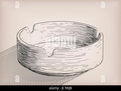 Posacenere sigaretta sigarette ash-recipiente vuoto cancellare pulire ash-tray di tabacco. Vector bella close-up vista laterale nero grafica di contorno orizzontale illustr Illustrazione Vettoriale