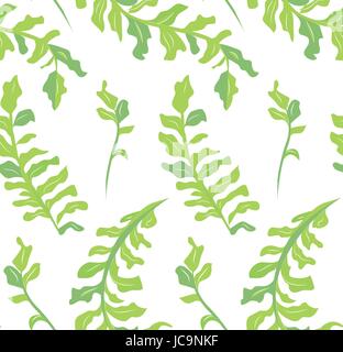 Foglie di piante di estate seamless pattern. Vettore vista superiore closeup orizzontale verde verde colore alla moda bella stupenda botanico di erbe foglie di pianta Illustrazione Vettoriale