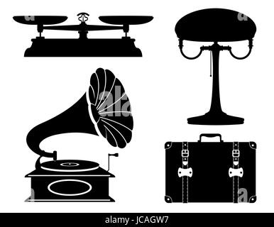 Elettrodomestici vecchio retro vintage impostare le icone stock illustrazione vettoriale isolati su sfondo bianco Foto Stock