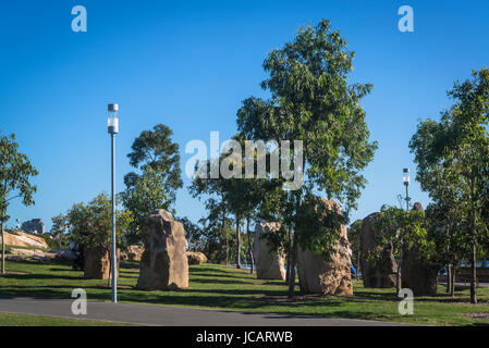 Barangaroo Riserva, un nuovo progetto di rigenerazione creazione di capezzagna paesaggistico parco aperto lo spazio, Sydney, NSW, Australia Foto Stock