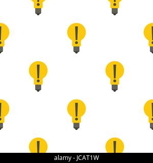 Lampadina di colore giallo con un punto esclamativo all'interno del pattern Illustrazione Vettoriale