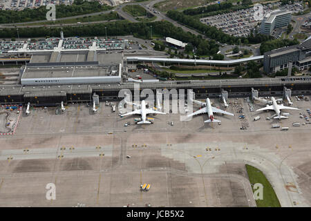 Vista aerea dell'aeroporto di Manchester, Regno Unito Foto Stock