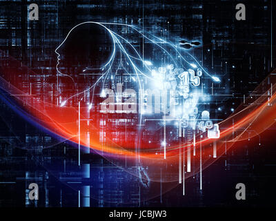 Intelligenza artificiale serie. Composizione del profilo umano e numeri sul tema del pensiero logica, i computer e la tecnologia del futuro Foto Stock