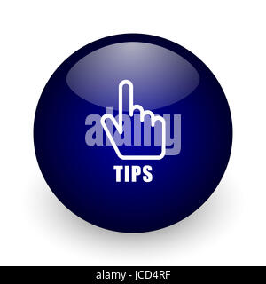 Suggerimenti blu sfera lucida web, icona su sfondo bianco. Round 3D render pulsante. Foto Stock