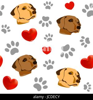 Motivo perfetto con cani e cuori di animali domestici. Amo i cani Illustrazione Vettoriale