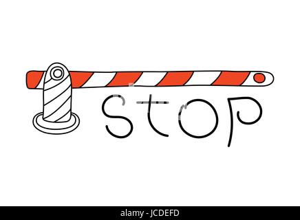 Barriera stradale gate e segno di stop word isolato Illustrazione Vettoriale