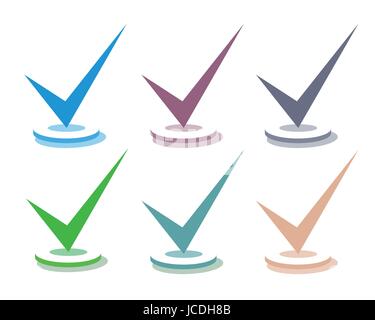 Segno di spunta colorato approvato set di segni Illustrazione Vettoriale