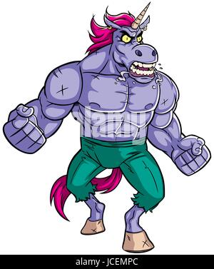 Cartoon illustrazione di mad infuriano unicorn. Illustrazione Vettoriale