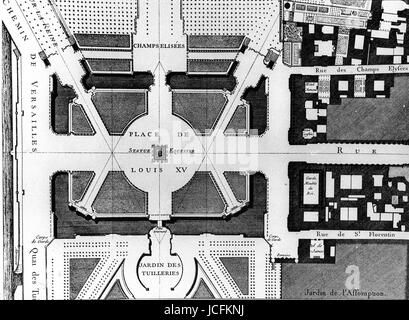 Mappa del luogo Louis XV di Parigi e i suoi quartieri incisione del XVIII secolo Foto Stock