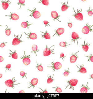 Acquerello fragole seamless pattern. Sfondo bianco con frutti dolci. Illustrazione artigianali. Foto Stock