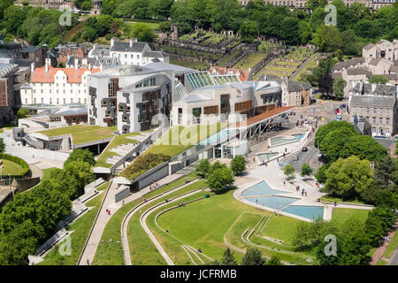 Vista esterno dell edificio del Parlamento scozzese a Holyrood a Edimburgo, Scozia, Regno Unito. Foto Stock