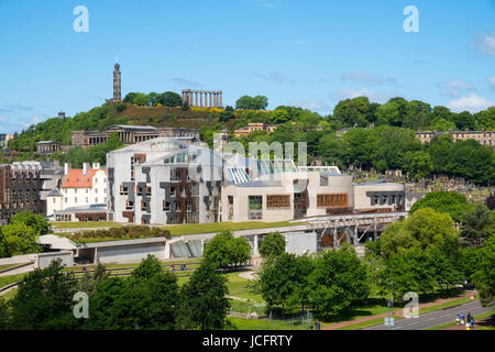 Vista esterno dell edificio del Parlamento scozzese a Holyrood a Edimburgo, Scozia, Regno Unito. Foto Stock