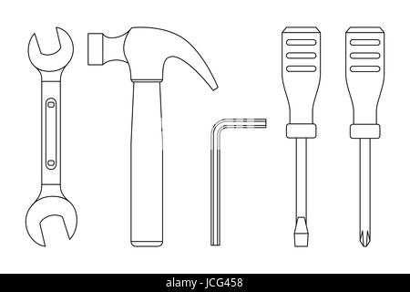 Strumenti le icone di linea Illustrazione Vettoriale