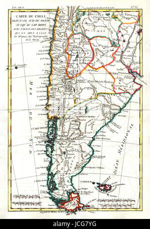 1779 Bonne Mappa del cono meridionale del Sud America che mostra Argentina, Cile durante il periodo coloniale. Foto Stock