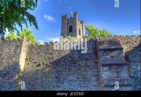 La città di Dublino a parete, San Audoens Chiesa a Dublino, Irlanda. Foto Stock