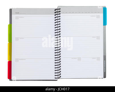 Calendario Planner isolati su sfondo bianco. Foto Stock