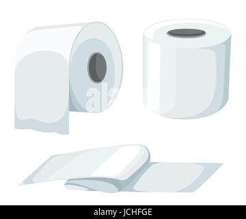 Rotolo di carta mock up set isolato su sfondo bianco illustrazione vettoriale. carta igienica rotolo, registratore di cassa, nastro termico rotolo fax. Rotolo di carta modello. Illustrazione Vettoriale