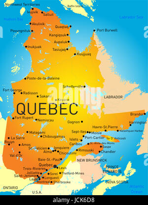 Vettore mappa a colori della provincia del Quebec Foto Stock