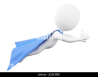 3D renderer immagine. Super Hero con blue cape. Isolato sullo sfondo bianco. Foto Stock