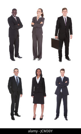 Collage di multietnica team business in piedi su sfondo bianco Foto Stock