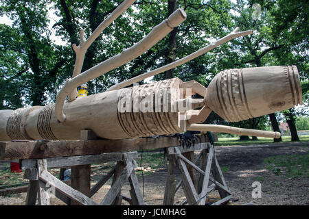 Foresta Bojcin, Serbia - Intaglio fuori un totem da un log Foto Stock