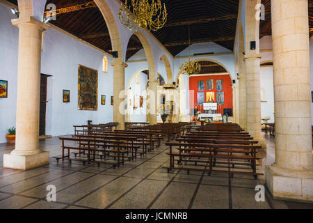 La Oliva, Fuerteventura, Spagna, 03 Aprile 2017: Interno della chiesa di Nostra Signora della Candelaria in La Oliva, isola di Fuerteventura, Spagna Foto Stock