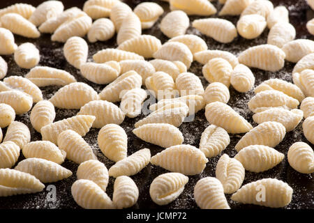 Vista in elevazione dei dispersi Italiano crudo conchiglie conchiglie di pasta Foto Stock