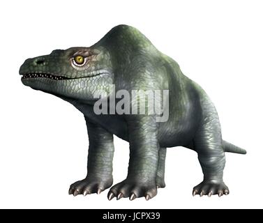 Megalosaurus è genere estinto il mangiar carne dinosauri,theropods,dal Medio giurassico in terra di storia,166 milioni di anni fa.It ha vissuto in quello che è oggi il sud dell'Inghilterra.Il primo fossile di dinosauro mai trovata,come molto tempo fa come 1676,era probabilmente un frammento osseo della coscia che apparteneva a Megalosaurus.Questo animale era di dimensioni medie theropod,da 6 a 7 metri di lunghezza con un peso di circa una tonnellata.Questa illustrazione mostra animali come era stato originariamente immaginato di apparire,indietro nel diciannovesimo secolo.L'immagine si basa famose statue animale in London Crystal Palace Park. Foto Stock