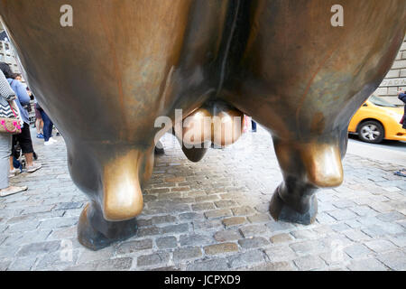 Sfere della carica bull statua bowling green Wall Street a New York City USA Foto Stock