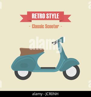 Retrò scooter blu, in stile vintage Illustrazione Vettoriale