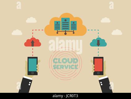 I dati possono trasferire al server cloud, la tecnologia della comunicazione e stile piatto Illustrazione Vettoriale