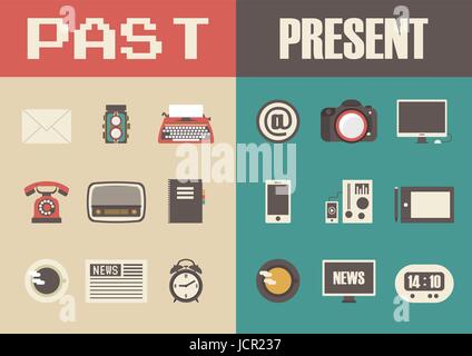 Retrò e tecnologia moderna, il passato al presente Illustrazione Vettoriale